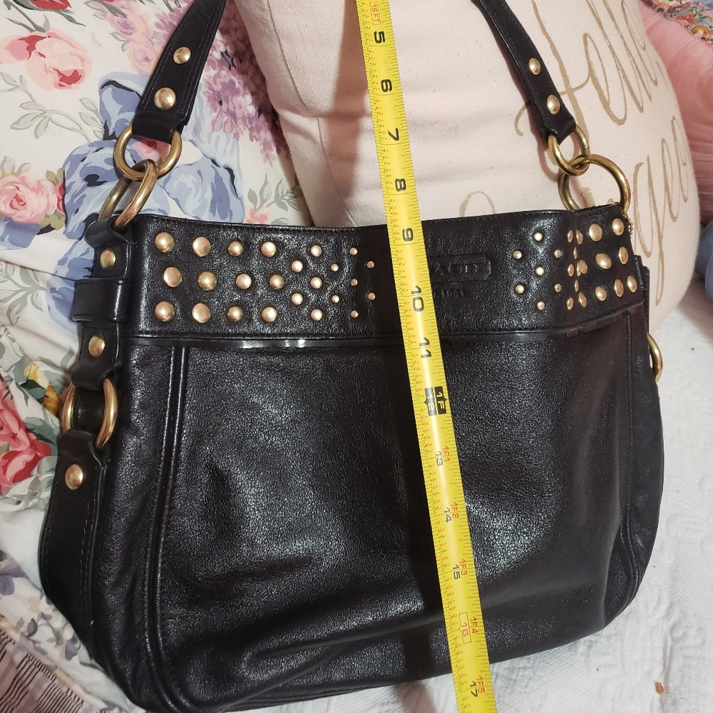 Coach Black Leather Shoulder Bag with Gold Studs! Rare Find! EUC - Picture 3 of 3